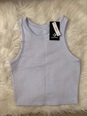 CONVERSE Ribbed Kadin Lila High Neck Tank Top in Lilac Sz LARGE